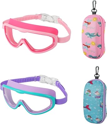 Swim Goggles 2 Pack Anti-Fog UV Proection Wide View Swimming Goggles for Kids 3-8