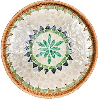 Rattan Serviertablett Rund Dekotablett Boho Rattan Tablett Rund 30 cm Rundes Tablett Mosaik Dekoratives Serviertablett f r Getr nke Fr hst ck Tee Kerzen Schmuck Stil A