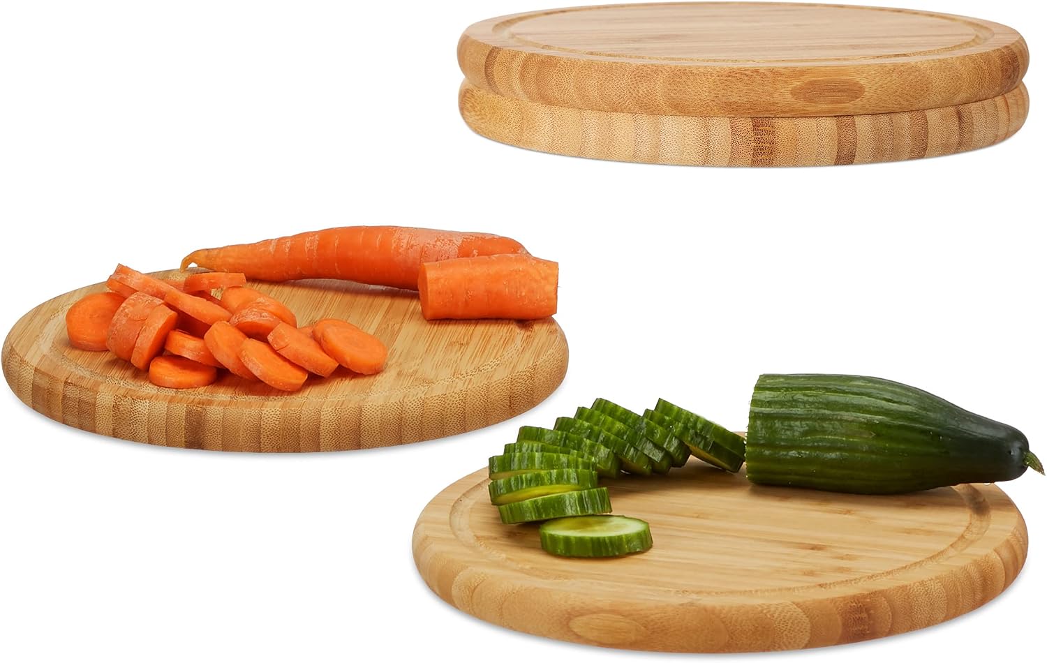 Relaxdays, Natural Breakfast Set of 4, 25 cm, Robust Kitchen Cutting Board, Serving Tray, Chopping, Platter, Round, 4er Pack