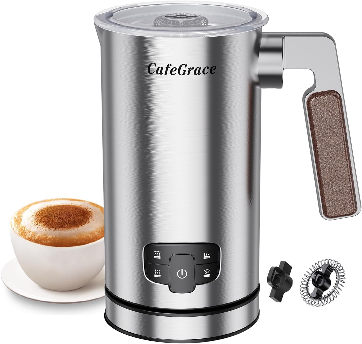 4-in-1 Milk Frother for Coffee, Automatic Warm and Cold Foam Frother, One-Touch Milk Steamer and Frother for Coffee, Latte, Cappuccino, Macchiato, Hot Chocolate, Matcha, Easy to Clean