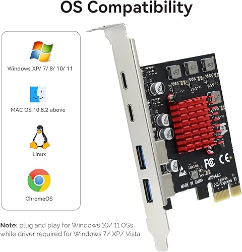 Vista 21 de ELUTENG Tarjeta PCIE USB 3.2 8 puertos PCI Expree a USB C Tarjeta de expansión Superspeed 6 USB y 2 Tipo C PCI-e USB3 Hub Controller Adaptador 3