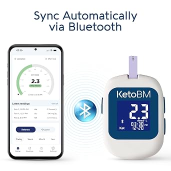 KetoBM Blood Glucose & Ketone Monitoring System - Bluetooth Meter Kit with Free App, Starter Kit with Glucose & Ketone Test Strips & Lancets | Complete Blood Sugar & Keto Testing Kit