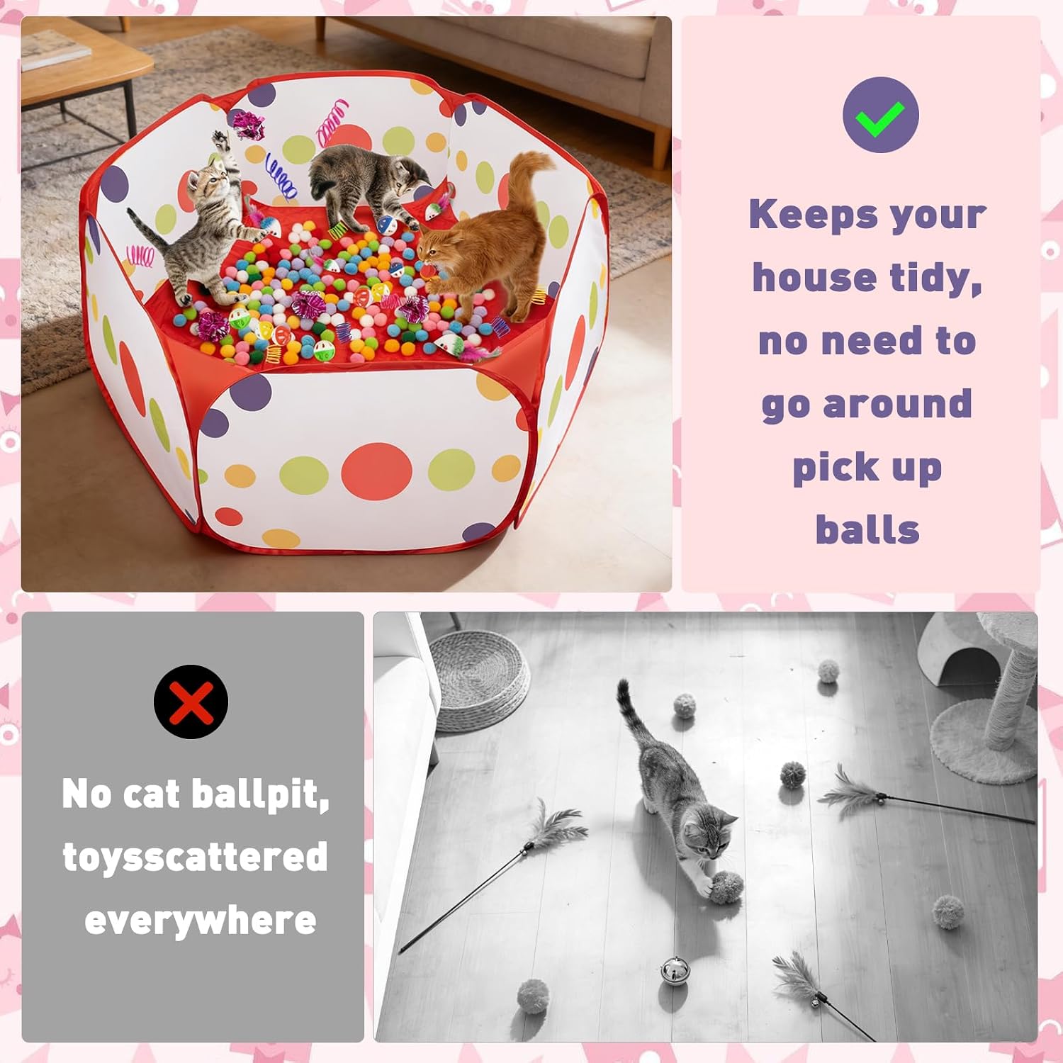 Cat Ball Pit with Balls, 176 Pcs Cat Enrichment Toys for Bored Kitten image 5
