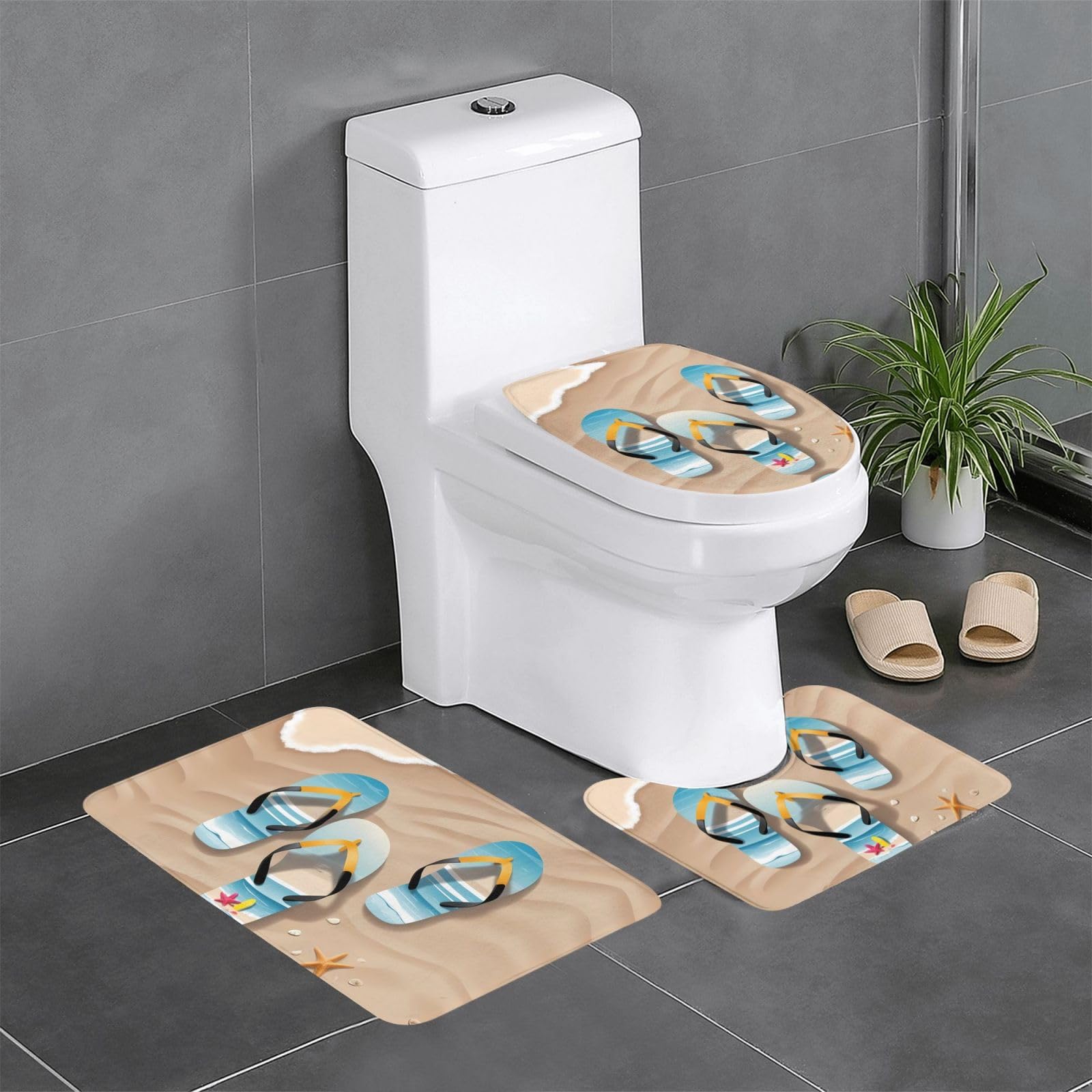 Tapis antidérapants pour salle de bain lot de 3 avec contour rectangulaire