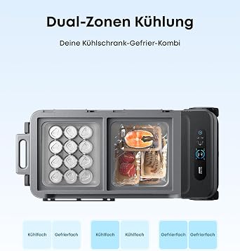 Anker SOLIX EverFrost 2 58L Akku-Kühlbox Tragbarer Mini-Kühlschrank 288Wh Akku AC/DC oder Solarenergie Für CampingReisenAngeln-20℃ bis 20℃ Betrieb (Nur 1 Akku im Lieferumfang) [Energieklasse C] [Energieklasse C]