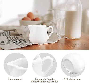 6 Pack 8 oz Ceramic Creamer Pitcher with Handle, White