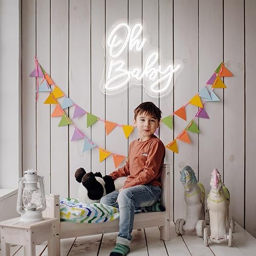 Miniatura 4 de Oh Baby - Letreros de neón para decoración de pared, luz de neón blanca fría para decoración de baby shower, fiesta de cumpleaños, decoración de