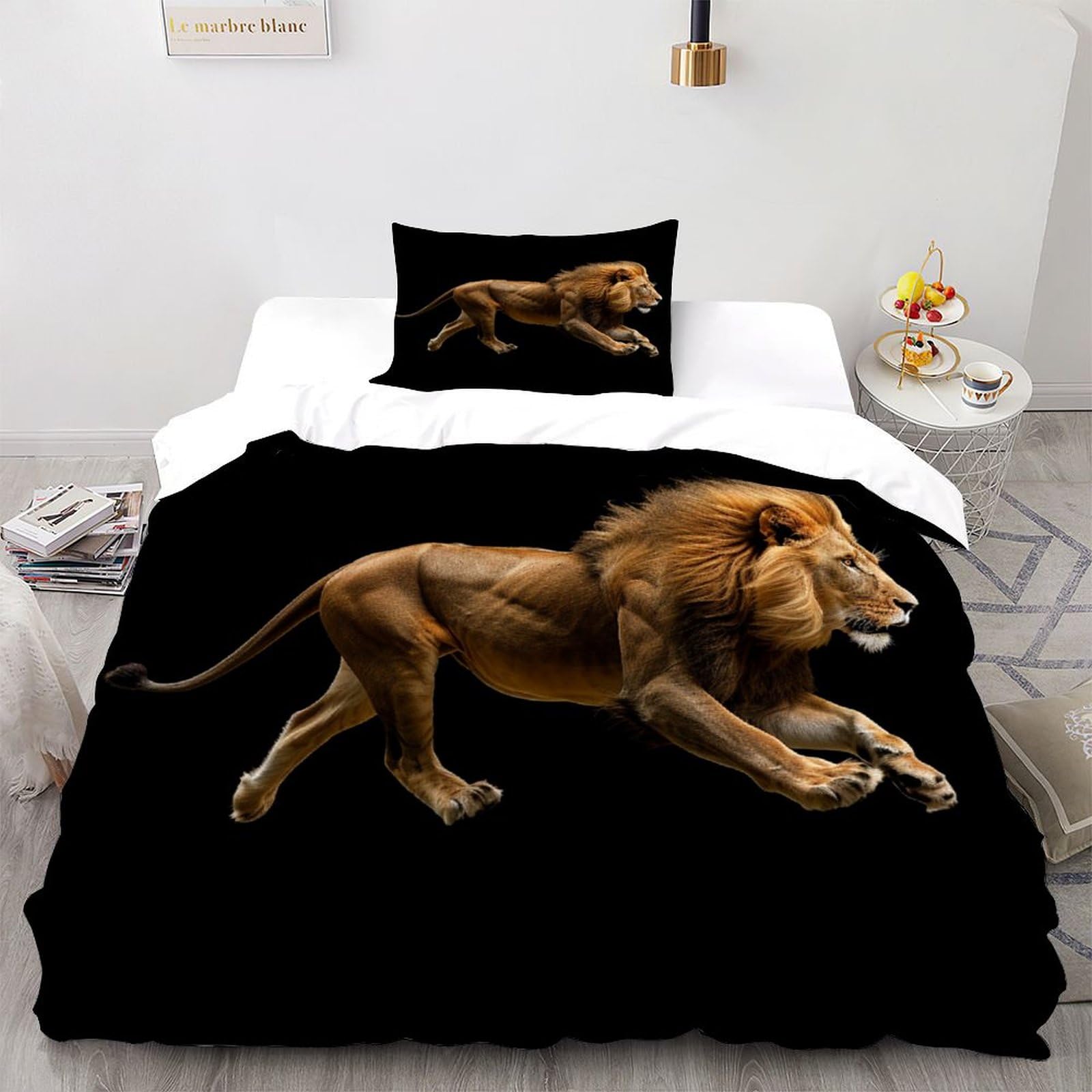 Housse de couette lion infroissable en microfibre douce avec fermeture éclair zip