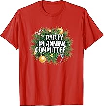 Xmas Party Planning Tees & Aparel | Red Party Planning Committee T-Shirt | Men's Unisex-Adults Classic Fit Short Sleeve T-Shirt | Size Small