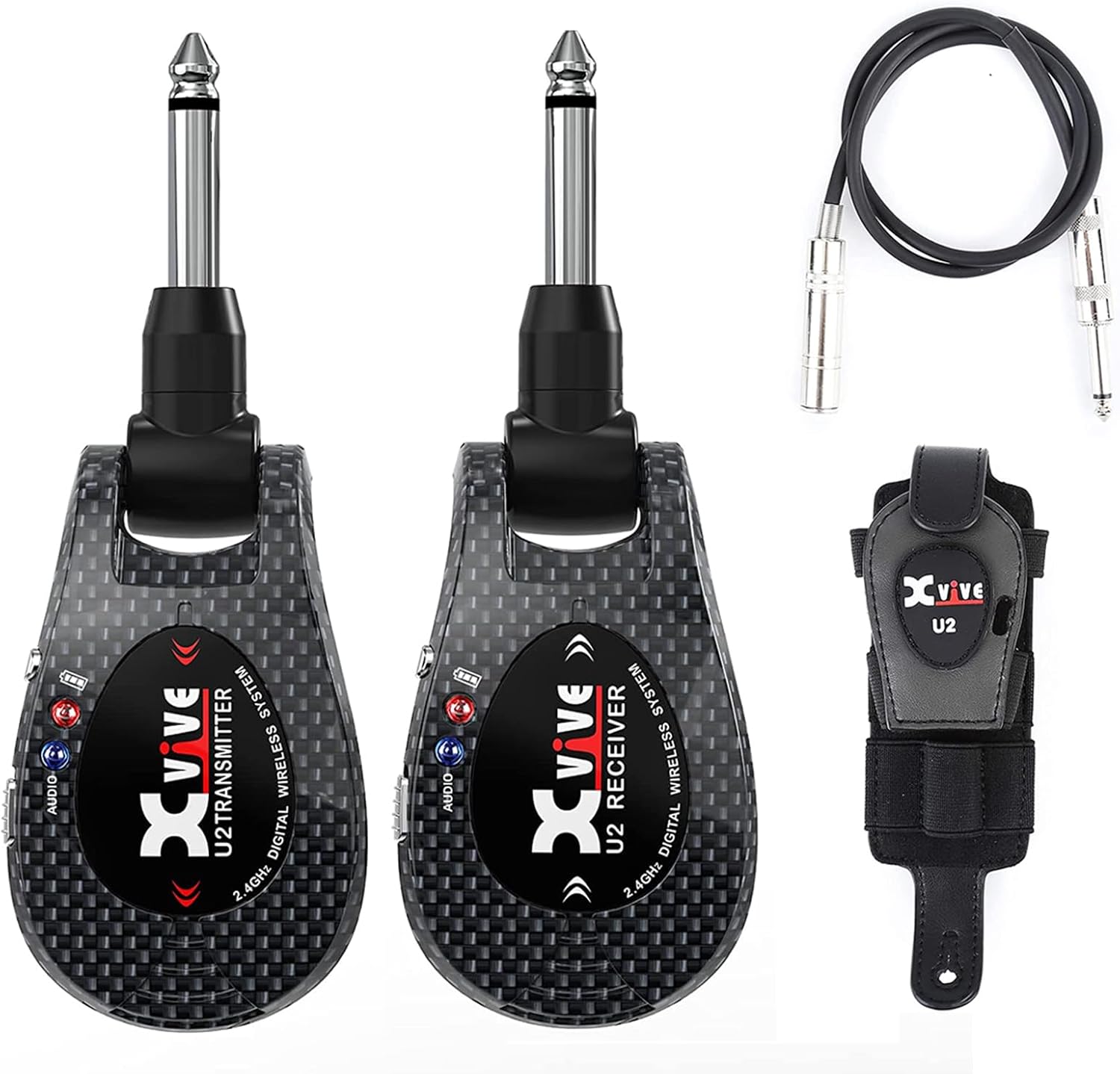 Xvive U2 Guitar Wireless System Bundle with H1 Transmitter Holder (Carbon)