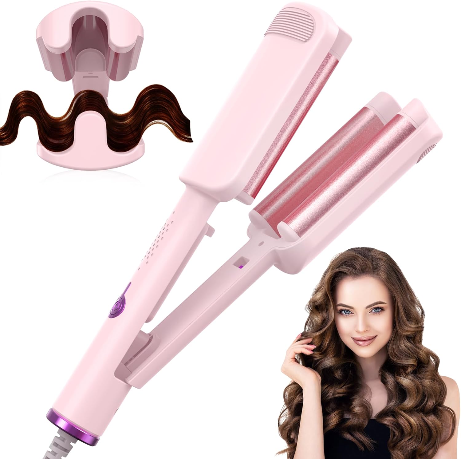 AISEELY 32MM Keramische Krultang – 3 Barrels Beach Wave Krultang met Verstelbare Temp (160°C-220°C), Anti-Krullend Ontwerp & Reisslot | Frizz-Free Golven voor Alle Haartypen | Roze
