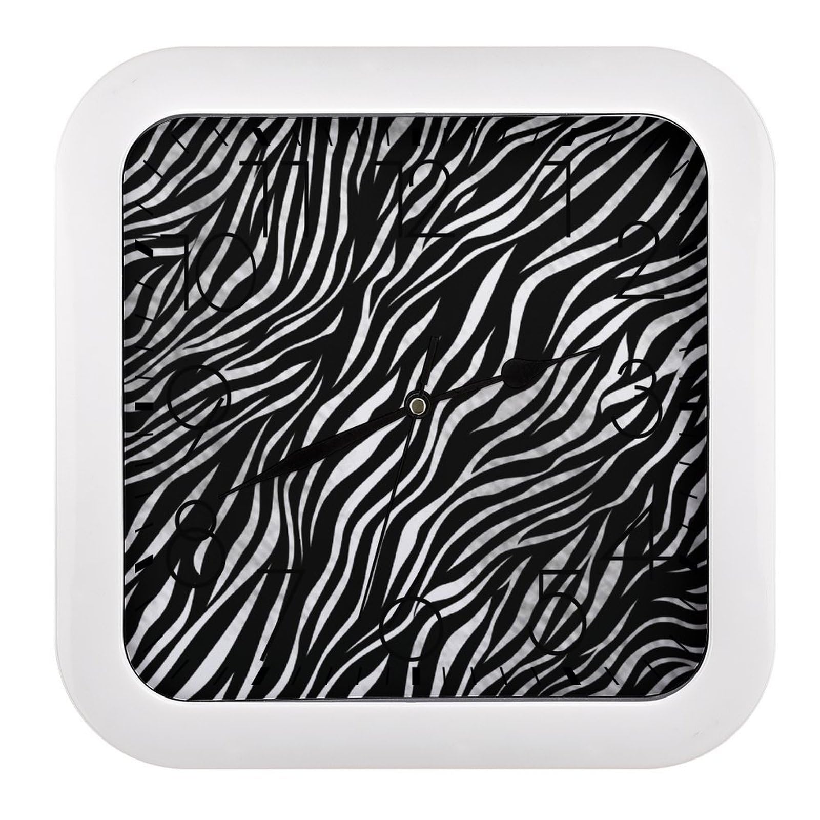 FekiLoot Square Zebra Print Wall Clock Decorative Battery Operated Analog Clocks Silent Non-Ticking Frame Wall Clocks Perfect Kitchen Or Office Clock 10 Inch