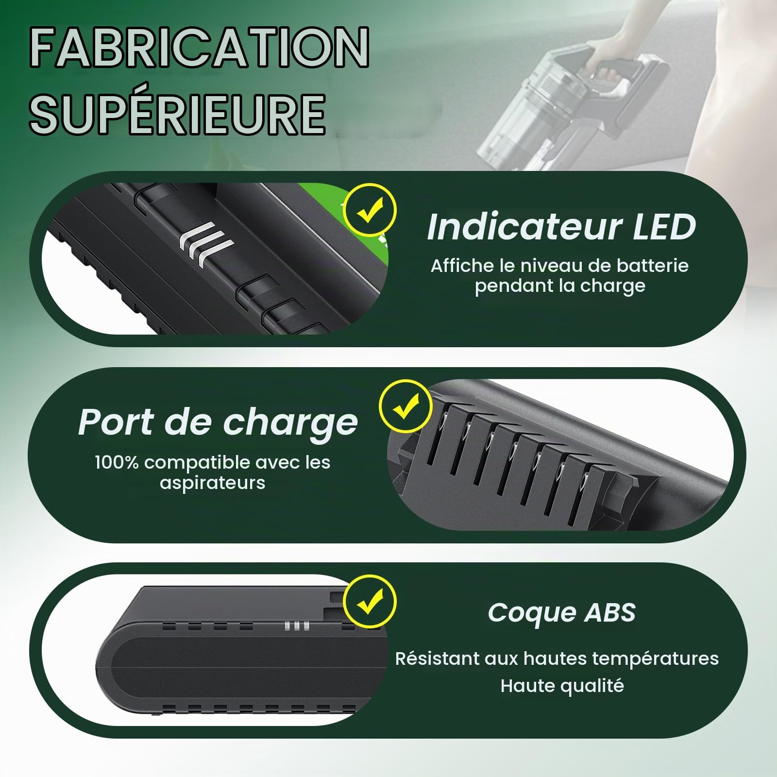 Batterie 4,6 Ah VCA-SBTA60 pour aspirateur sans fil Samsung JET60, JET65, JET70, JET75, JET90 Samsung modèle VCA-SBTA60 VCA-SBT90 VCA-SBT90EB