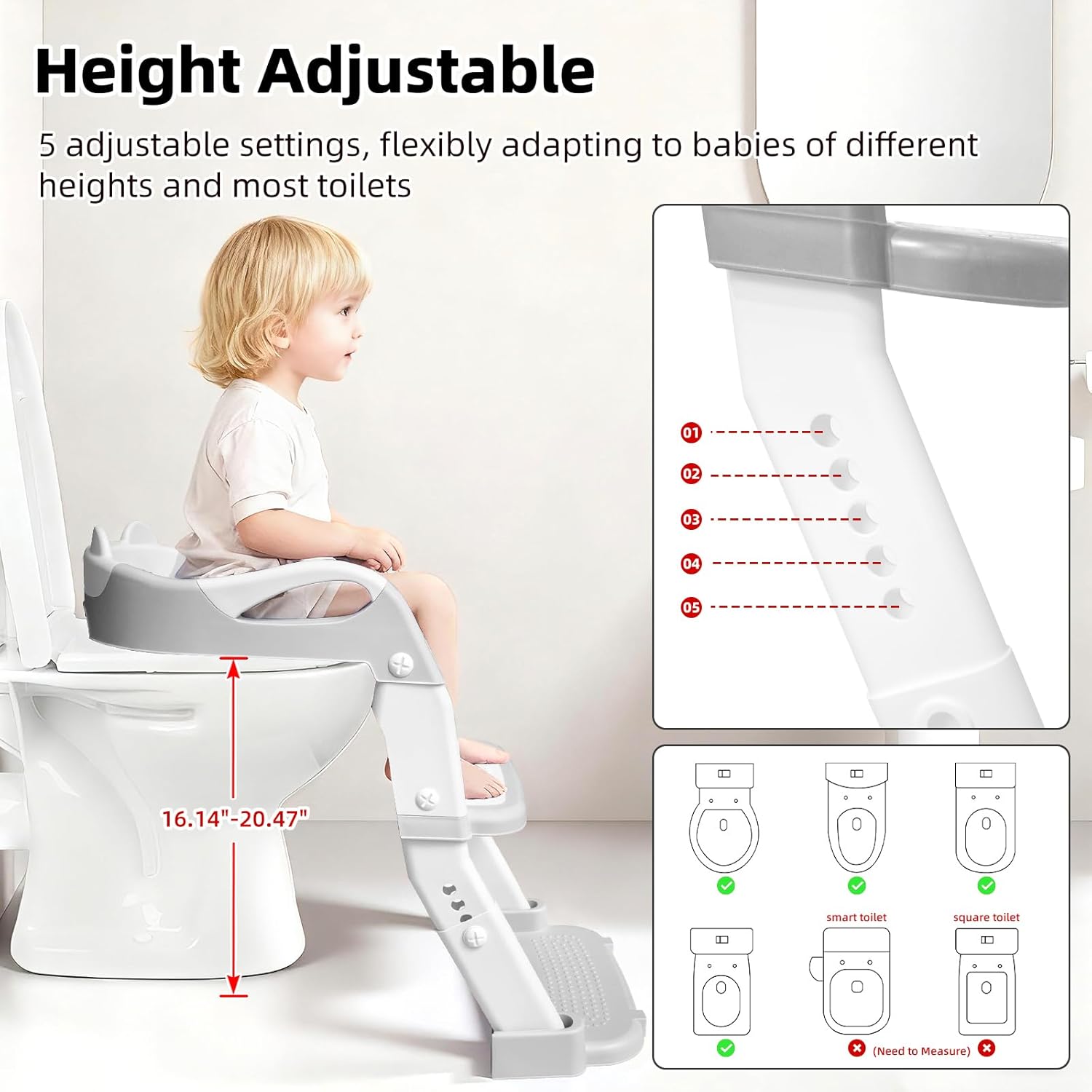 Potty Chair, potty training toilet seat with step stool ladder for Kids and Toddler Boys Girls - Kids Potty Training Soft Padded Seat (Grey+White)