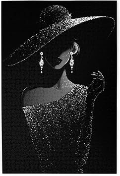 1000 Piece Wooden Jigsaw Puzzle for Adults, Elegant Silhouette of A Glamorous Woman in Sparkling Dress and Hat, for Fashion Lovers Enjoying Quiet Evenings, Creative Relaxation at Home
