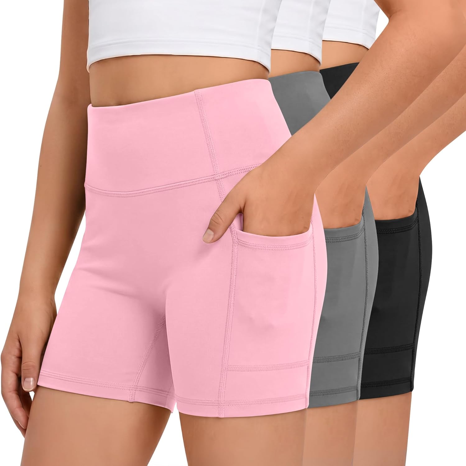 3 Pack Girls Biker Shorts with Pockets Kids Volleyball Cheer Dance Athletic Yoga Shorts for Gymnastics Running