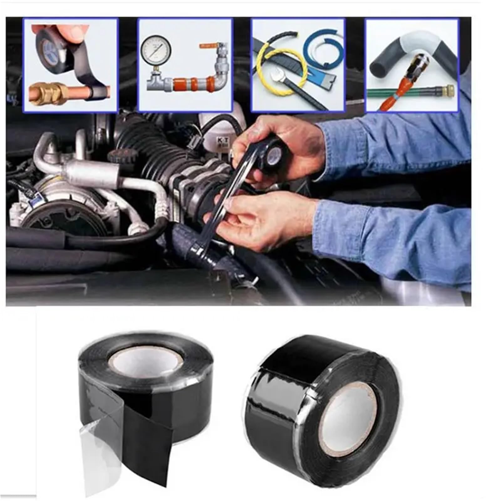 Nastro isolante autofondente in gomma siliconica | Multicolori 12 rotoli 1 pollice x 10 piedi 0,5 mm Utilizzo: riparazione del cavo del radiatore del tubo flessibile(Grey)