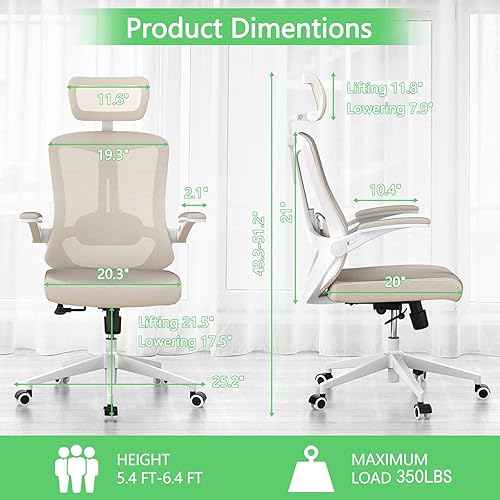 Miniatura 2 de Silla de oficina ergonómica con capacidad de 350 libras, silla de computadora de malla cómoda, silla de juegos con respaldo alto con ruedas,