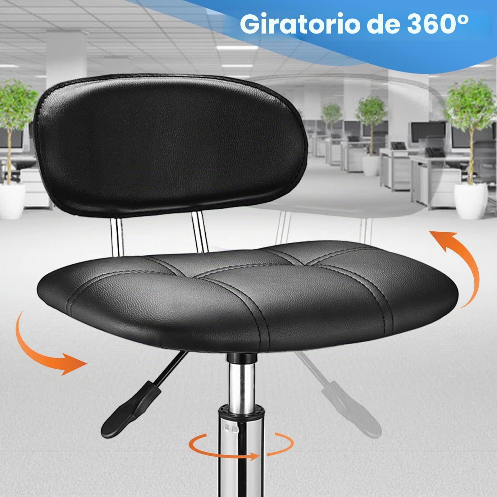 HMTOT Taburete Giratorio Cuadrado con Respaldo de Altura Ajustable con Ruedas, Color Negro
