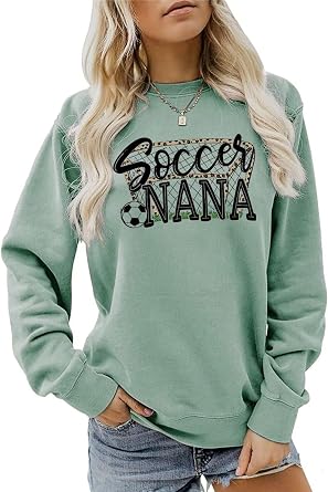 Soccer Nana Sweatshirt for Women Funny Soccer Ball Graphic Long Sleeve Pullover Sports Sweatshirts Tops