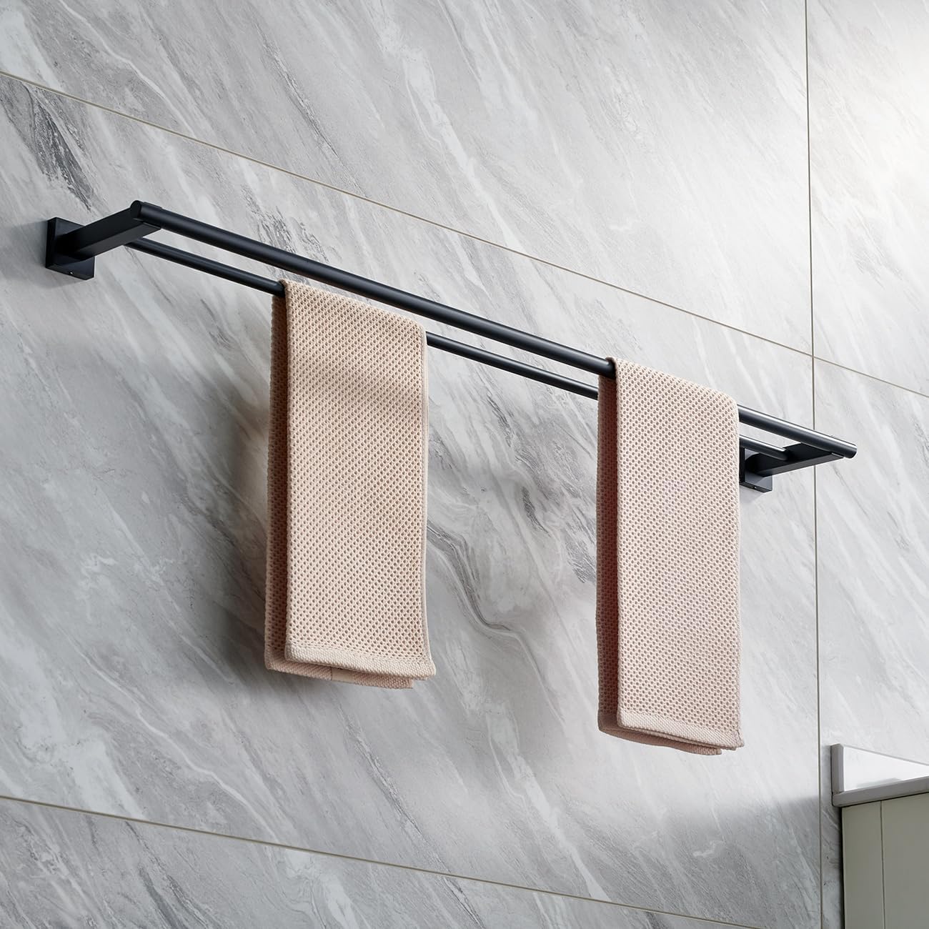 Miyili Matte Black Double Bath Towel Bar 36-Inch Stainless Steel Hand Towel Rack for Bathroom Wall Mount, A02B90B