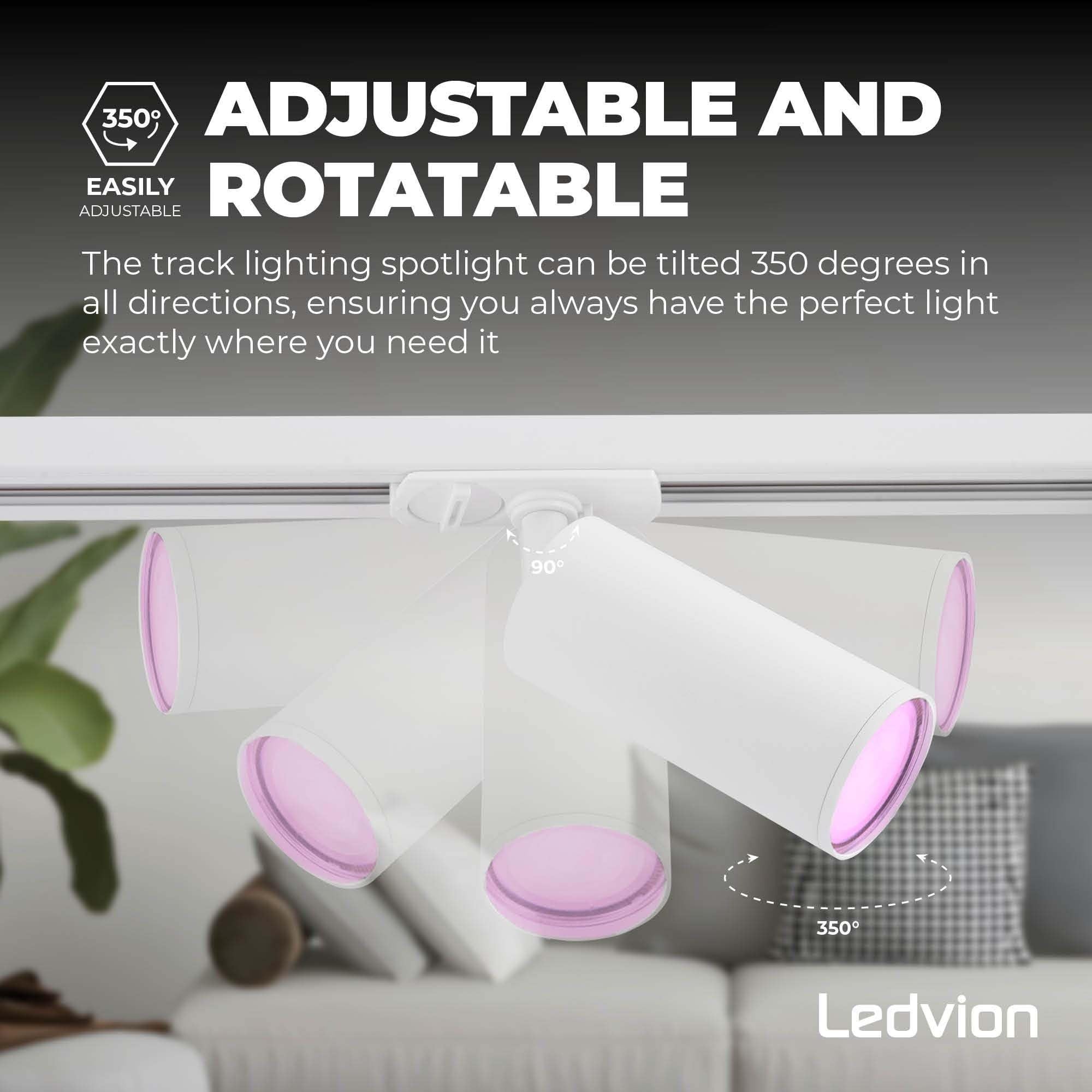 Ledvion Sistema de rieles iluminacion 3m Monofasico Blanco 8 focos RGB