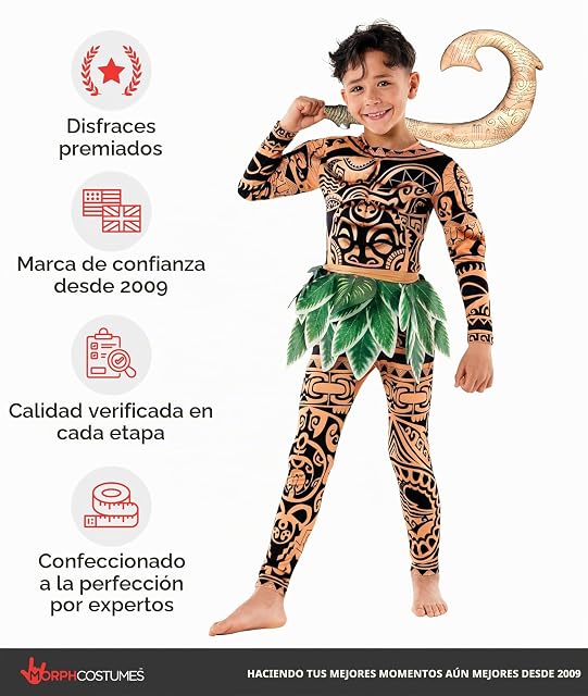 Foto 4 de 6 de Morph Disfraz Niño, Hawaiano y Polinesio, Disfraz de Película para Carnaval y Halloween, 4-6 años