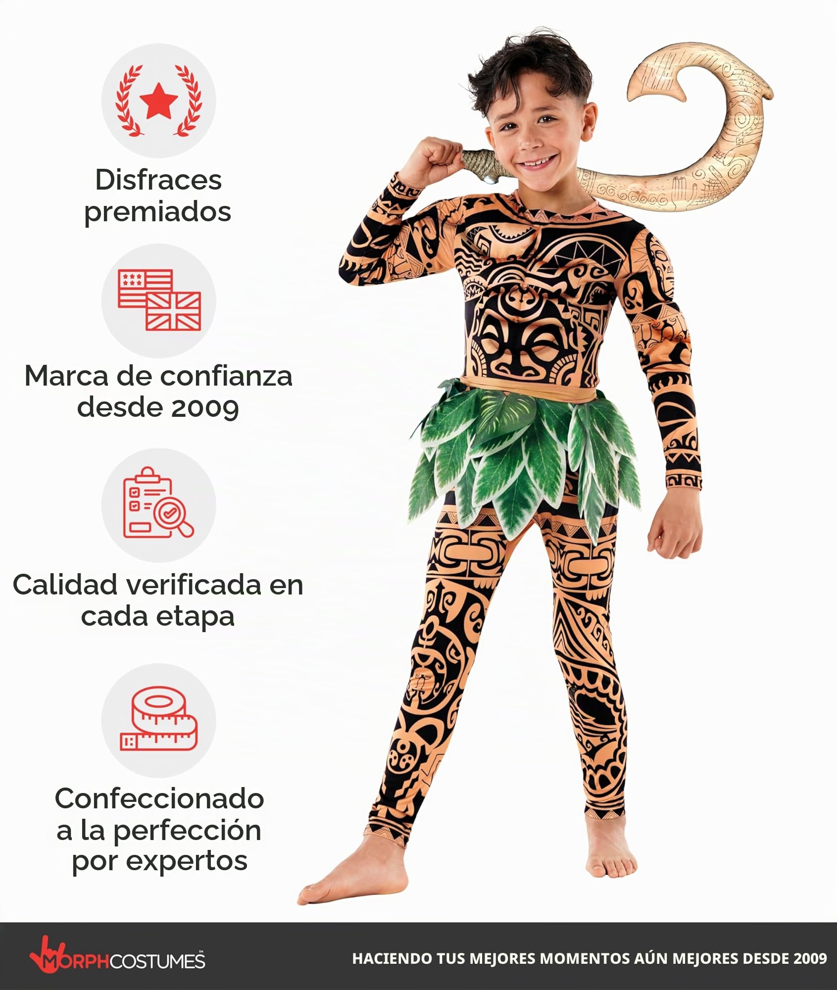 Morph Disfraz Niño, Hawaiano y Polinesio, Disfraz de Película para Carnaval y Halloween
