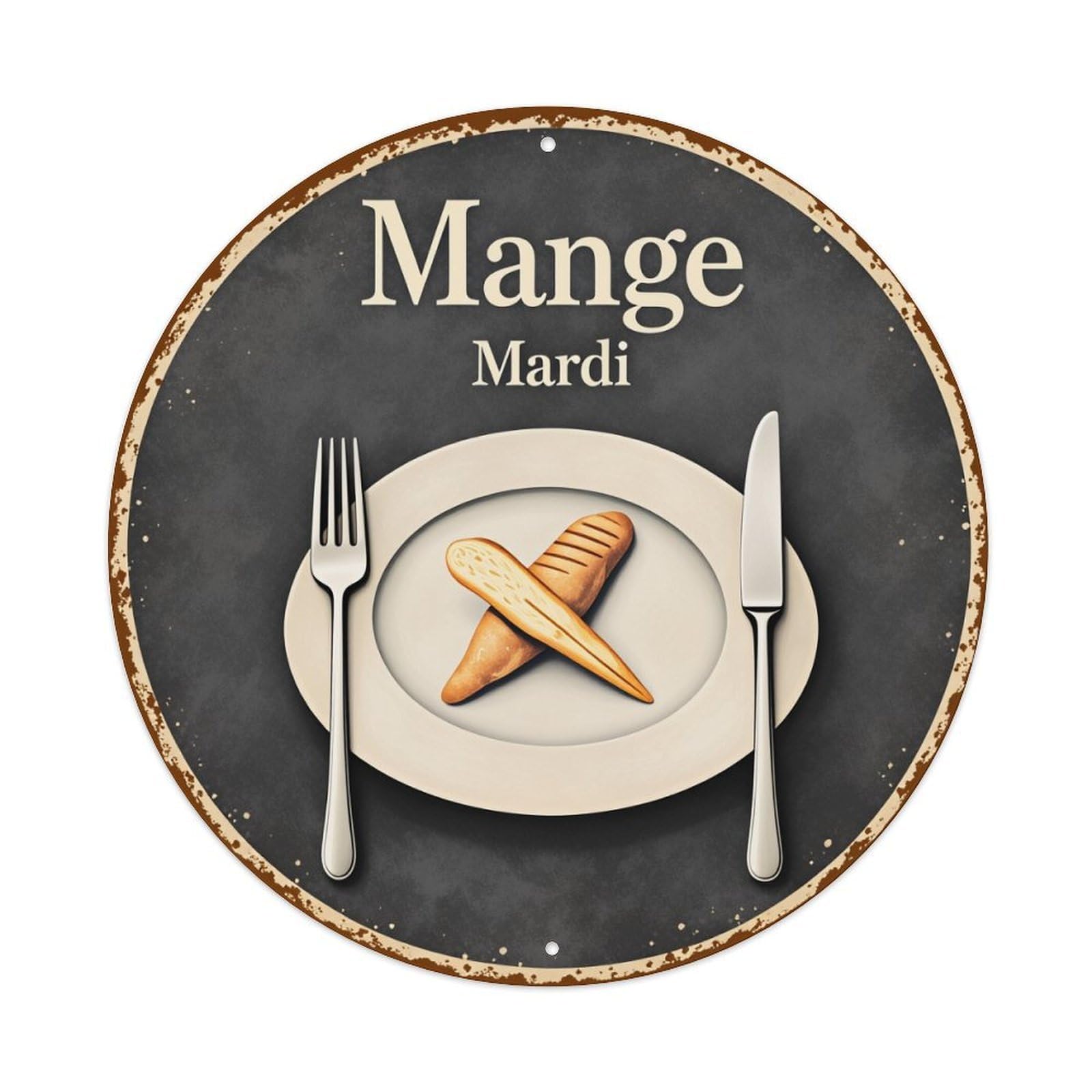 Mange Mardi Plate Bread Knife Fork Metal Tin Sign Vintage Garden Bedroom Cafe Bar Man Cave Home Wall Decor Metal Poster 8x8 inches