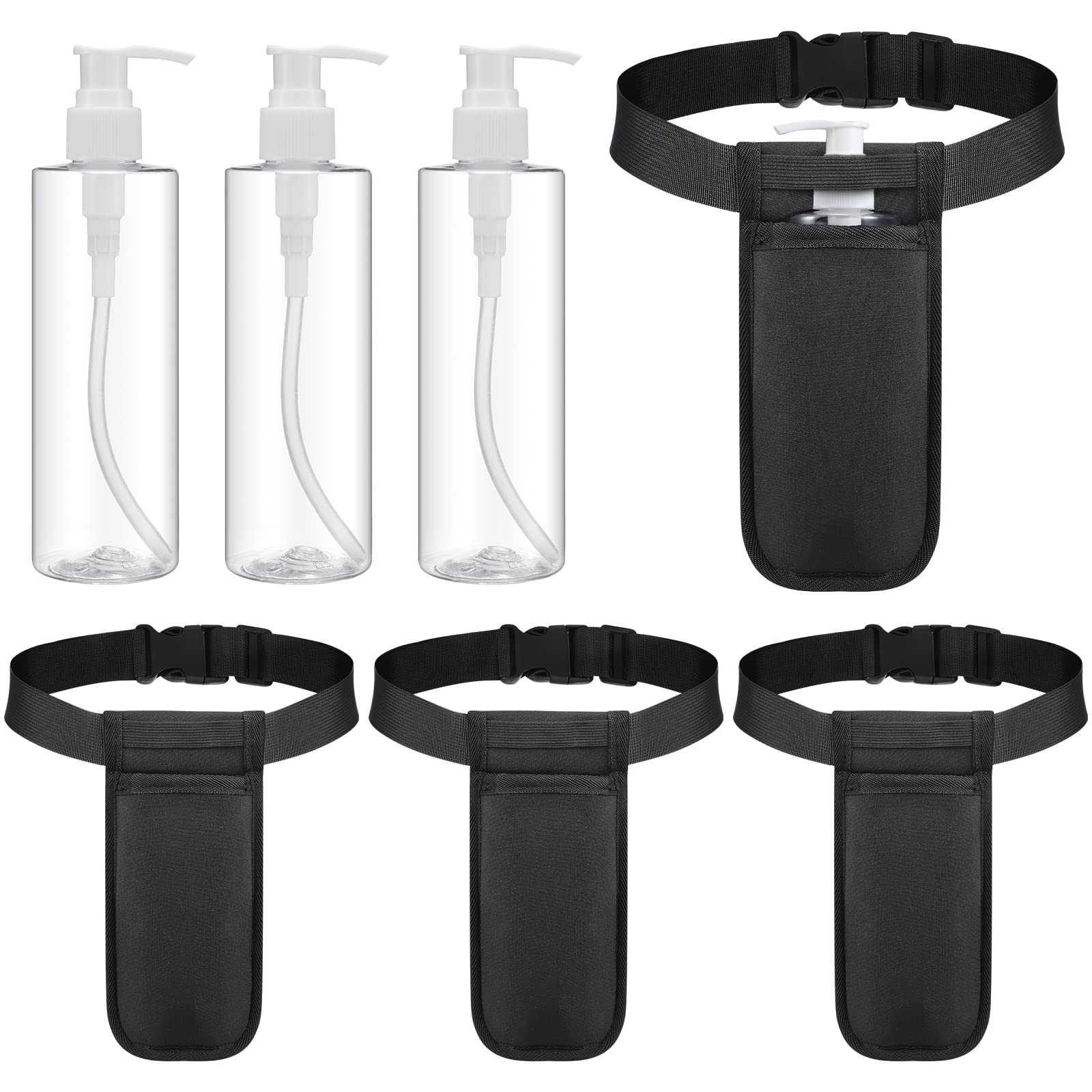 Eaasty 3 zestawy kabura do masażu regulowana pojedyncza kabura i 230 ml plastikowe butelki z dozownikiem z pompką do balsamu do masażu oleju, czarna