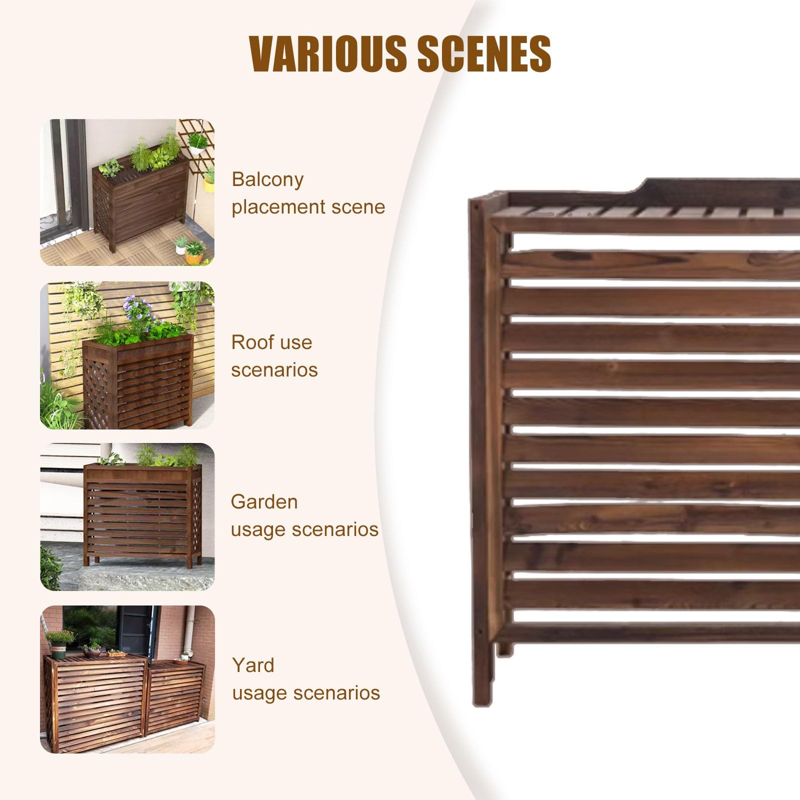 Cubre Aire Acondicionado Exterior Al Aire Libre Funda Aire Acondicionado Exterior Para Ocultar El Aire Acondicionado, Tablero De Madera Engrosada Planta Decorativa Pantalla Radiador Cubre Estante(X-La