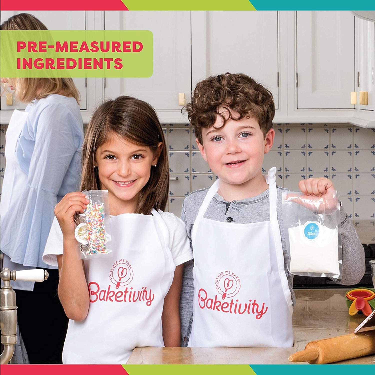 Baketivity Juego de hornear para niños, kit de suministros para fiestas de comidas para adolescentes, lecciones esenciales de cocina para pequeños cocineros, incluye ingredientes premedidos (kit de