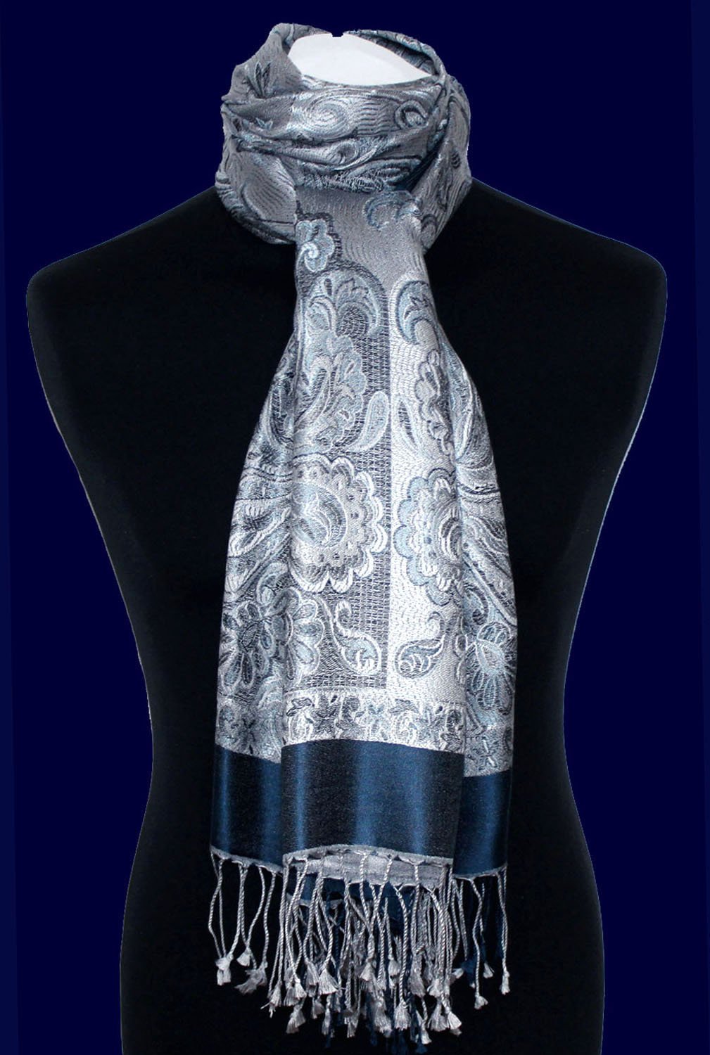 Lorenzo Cana Écharpe pashmina pour femme - Jacquard tissé - 100 % soie - 70 x 190 cm - Motif cachemire