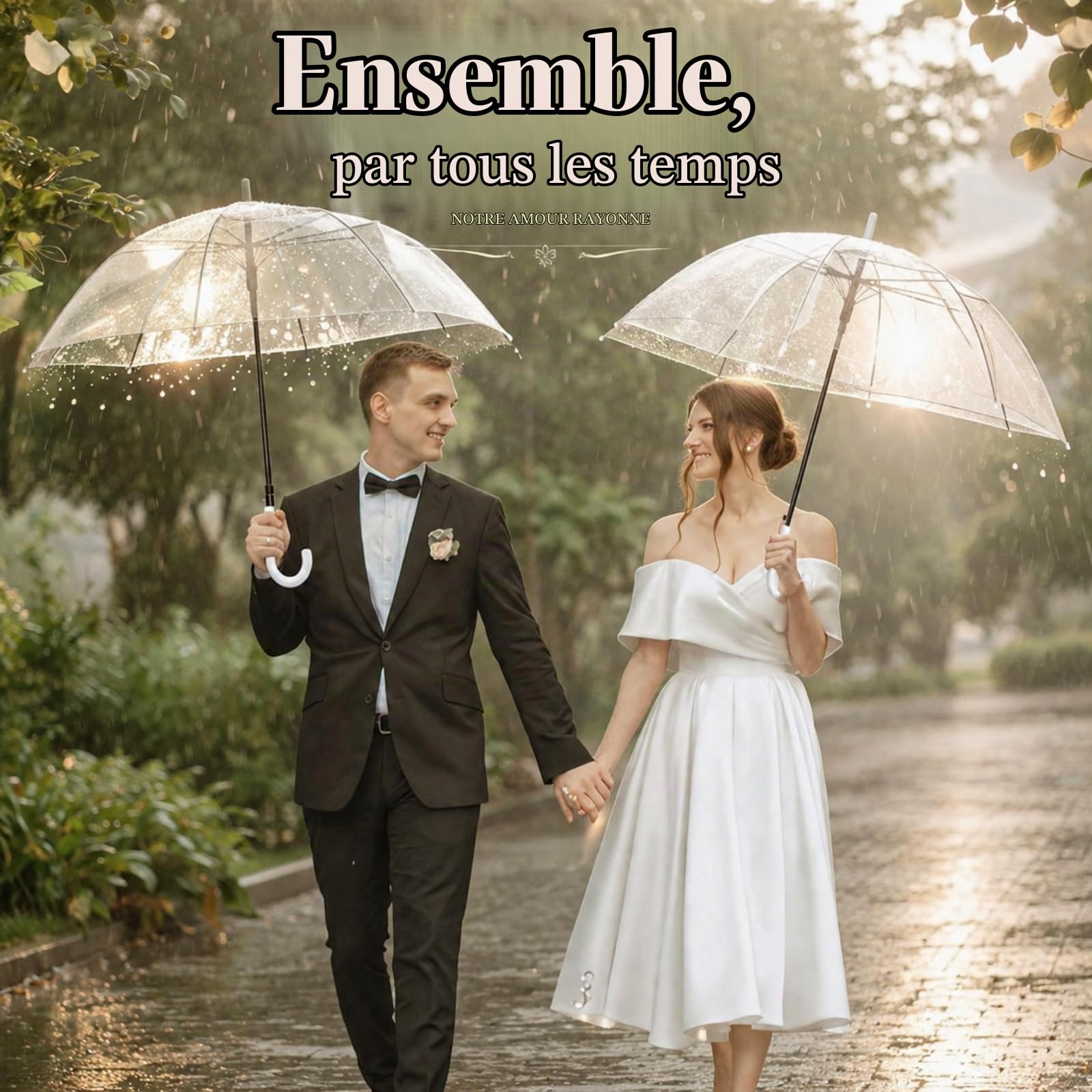 Hestya 8 Pièces Parapluie Transparent Ombrelle Transparent Mariage 102 cm Dôme Semi-Automatique Parapluie Blanc Mariée Accessoires de Mariage Unisexe pour Mariées Demoiselles d'Honneur Plage Fête