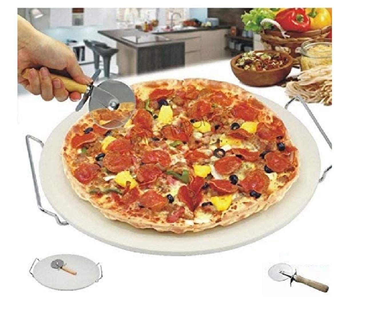 Pizza Stone, Heavy Duty Cordierite Stone for Oven and BBQ, 38cm Round Baking Stone for Pizza, Bread, Cookies and More, Large Grilling Pizza Plate, Thermal Shock Resistant, Durable and Safe