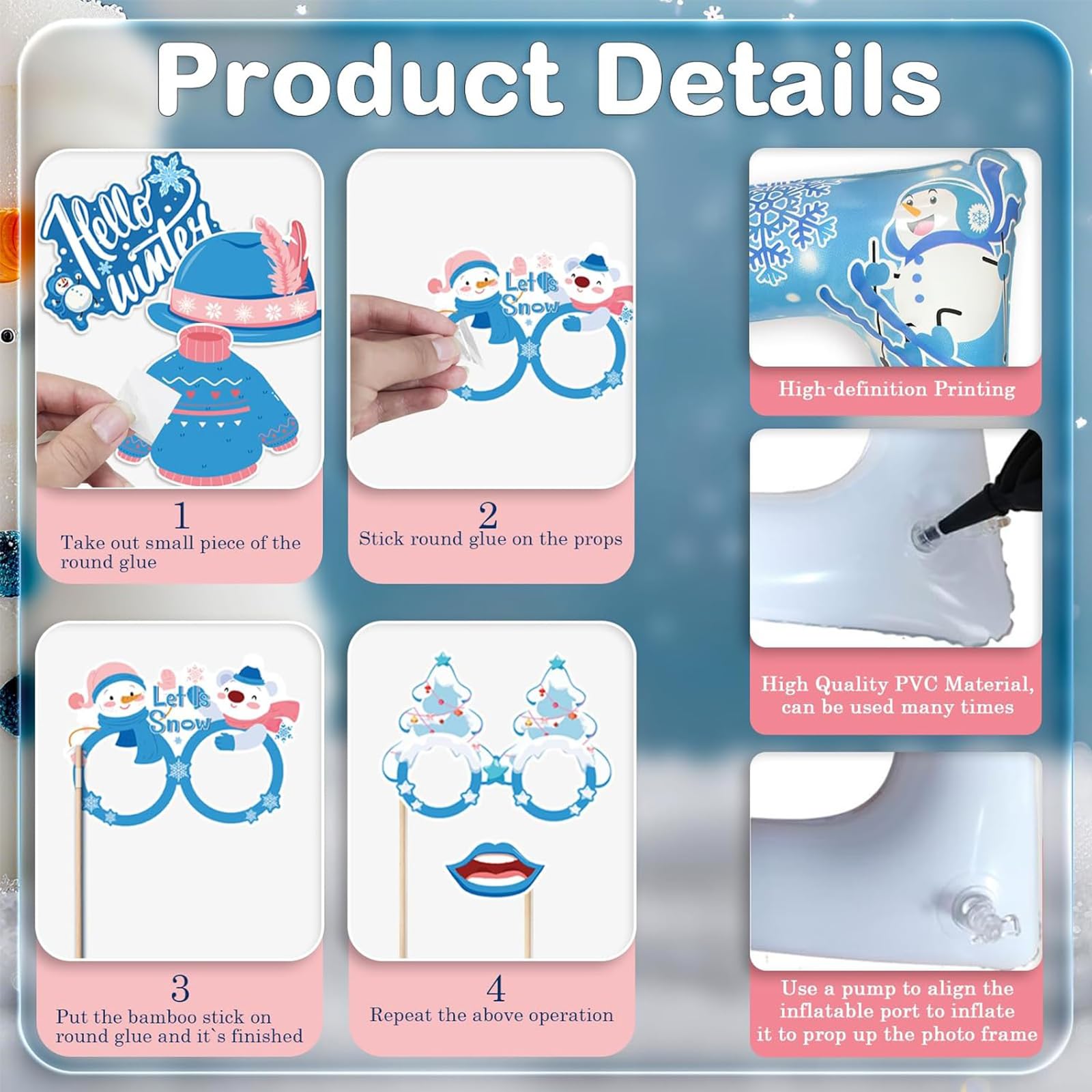 Christmas Inflatable Photo Booth with 30P Snowflake Frozen Photo Booth Props Selfie Frame for Winter Themed Parties,Giant Blow Up Picture Frame Frozen Party Prop,Winter Party Game Accessories Supply - Image 4
