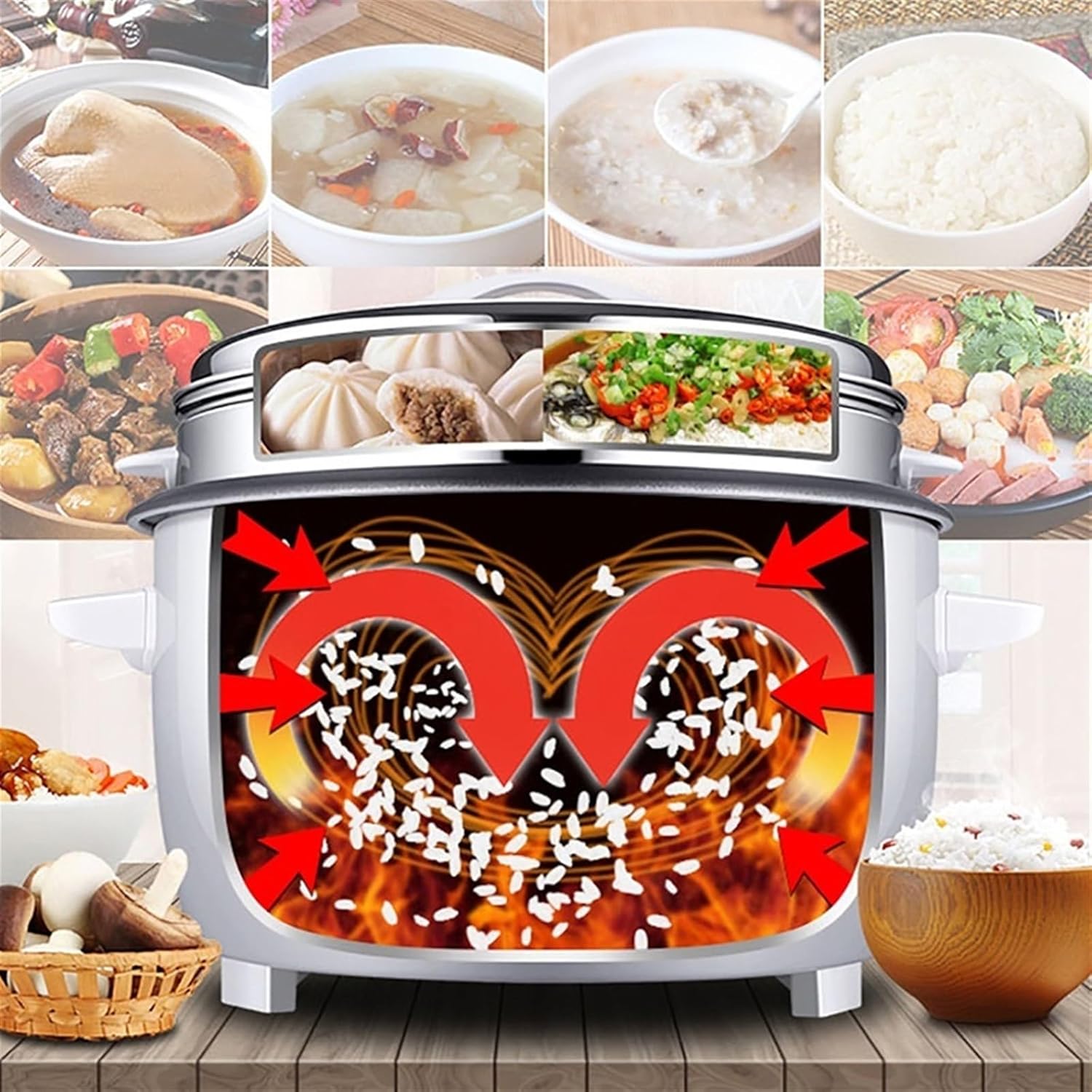 Rice Cookers and Steamers, Commercial Large-capacity Rice Cookers, for Restaurants/hotels/schools, (8-45L) for 8-60 People 220-240V US/EU(18L)