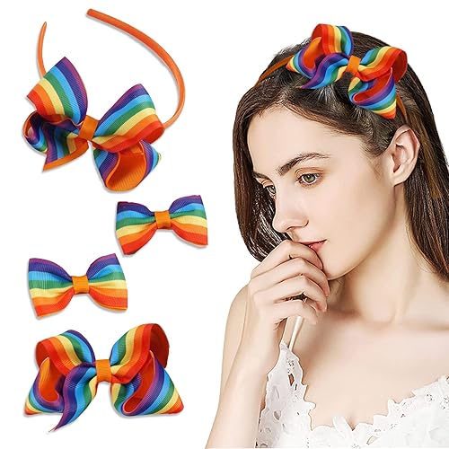RTITCOPE Diadema para el cabello con arco iris, para el Día del Orgullo Gay, con lazo, horquilla para el cabello, cinta de grogrén de caramelo,