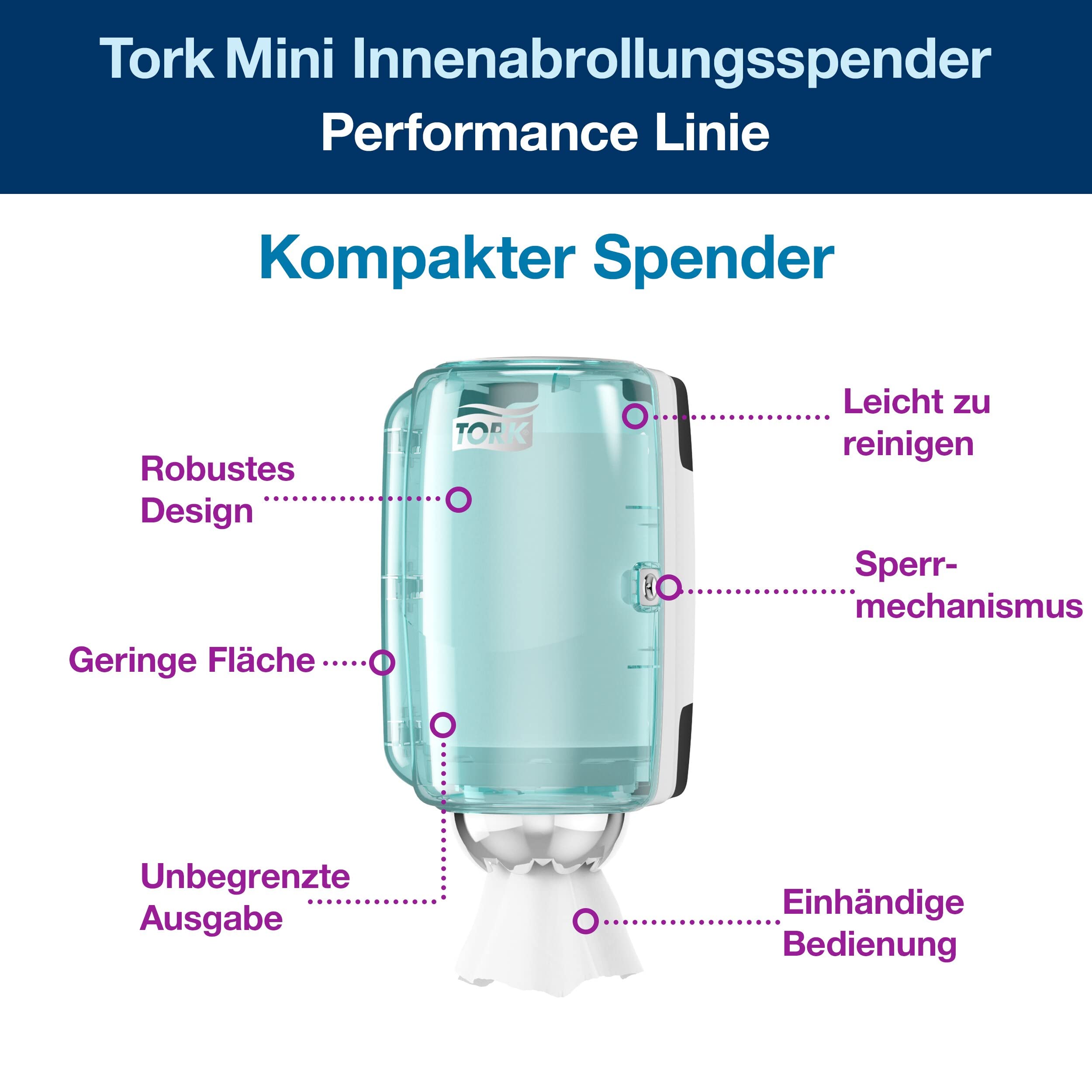 Tork 658000 Mini Innenabrollungsspender für M1 Papierwischtücher & 120123 Standard Papierwischtücher für M1 Mini Spender mit Innenabrollung - Weiß, 1-lagig & ungeprägt - 11 Rollen x 120 Meter(21,5 cm)