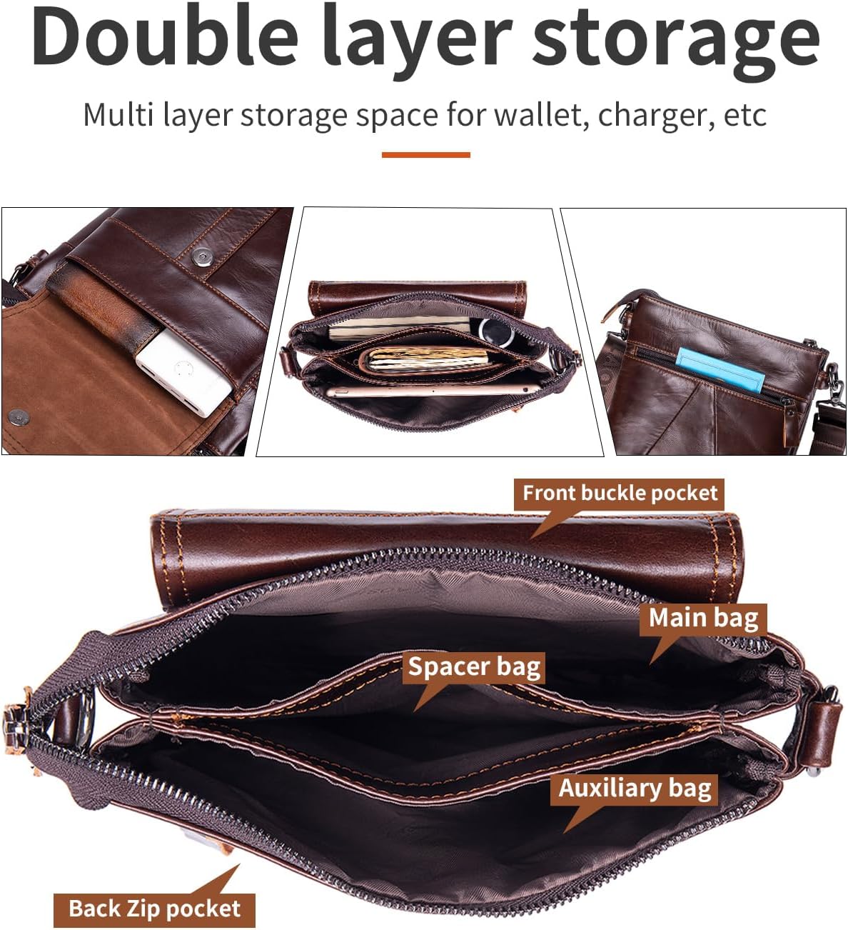 Men's Genuine Leather Crossbody Bag - Spacious & Functional & Durable Daily Use - Image 6