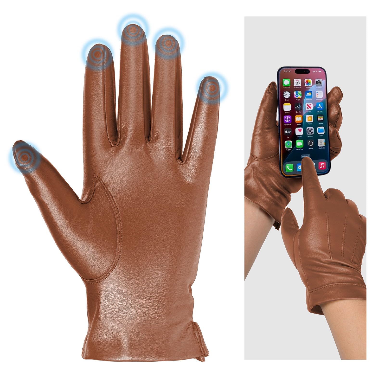 Harssidanzar Guanti da uomo in pelle foderati in cashmere caldi e touchscreen SM052EU