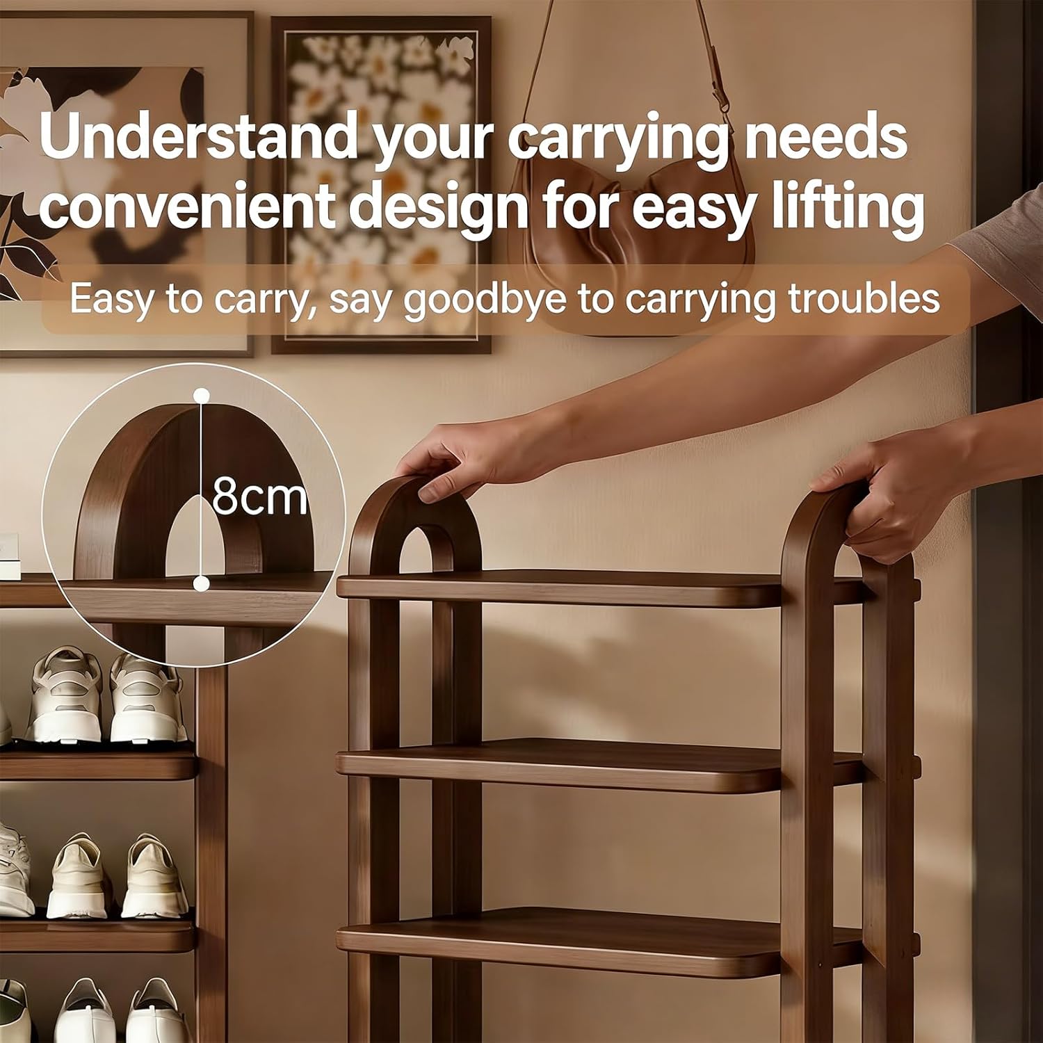 7-Tier Shoe Rack, 14 Pairs of Shoes, Made of Solid Wood, Tall Shoe Shelf with Removable Shelves, Suitable for Corners, Entryways, Wardrobes, and Doorways, (Walnut)