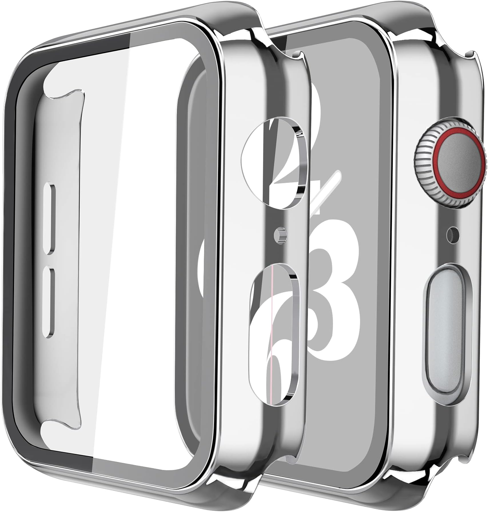 Misxi 2 Pack Hard PC Case with Tempered Glass Screen Protector Compatible with Apple Watch Series 6 SE Series 5 Series 4 40mm, 1 Sliver + 1 Transparent