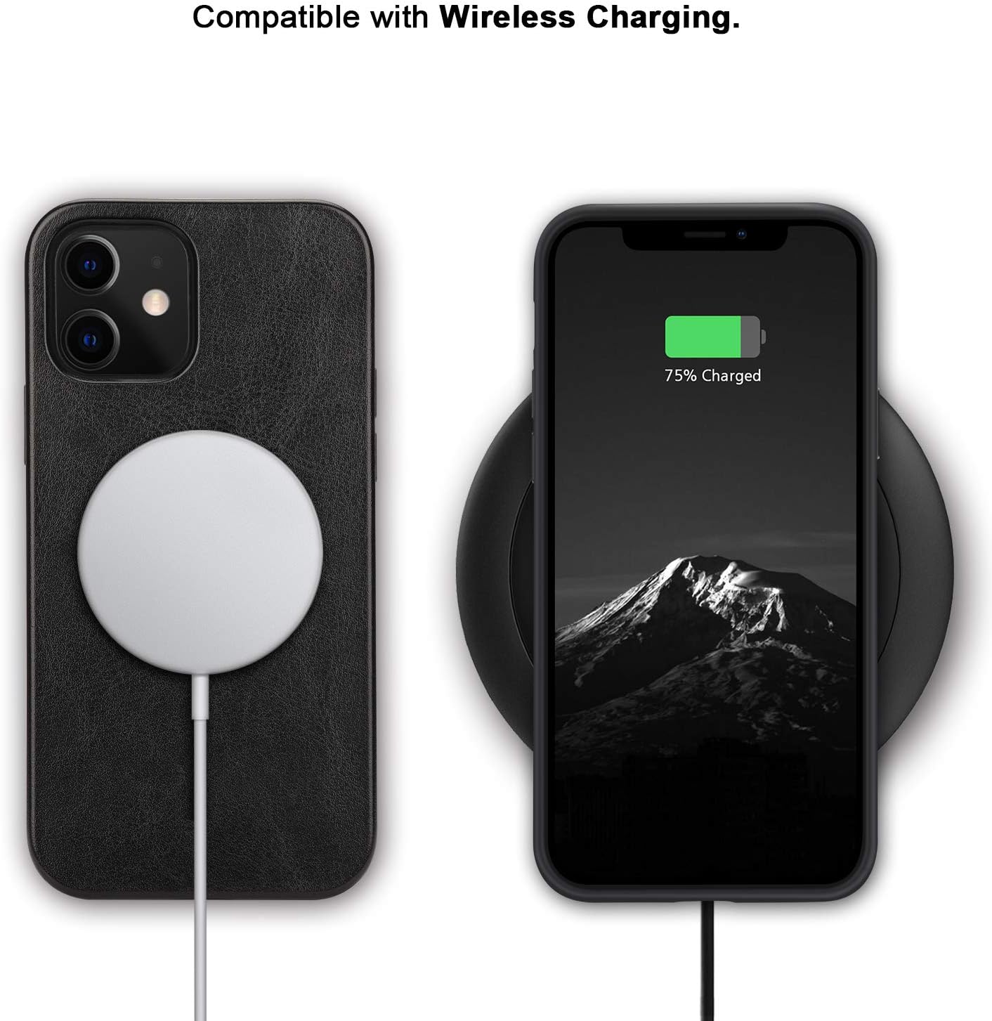 TENDLIN Compatible with iPhone 12 Case/iPhone 12 Pro Case Premium Leather TPU Hybrid Case (Black)