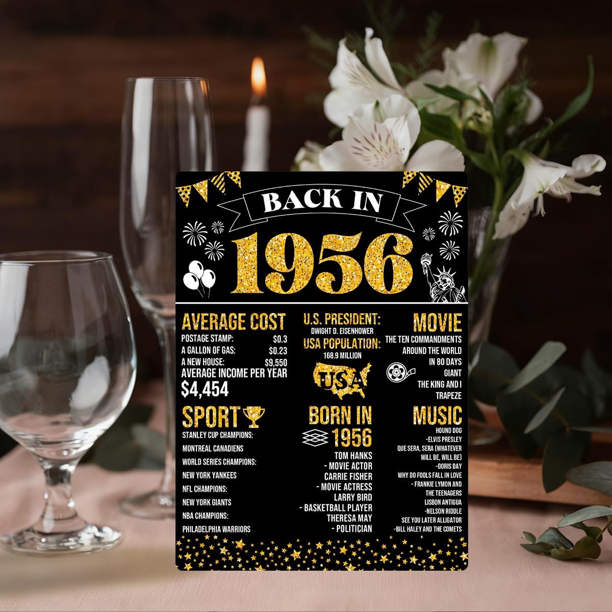Black 70th Birthday Party Decorations,1956 Birthday Decorations,Back in 1956 Poster Wood Sign With Stand,70 Year Old Party Supplies for Women Men, 70th Anniversary Decor for Display Holder Table - Image 3