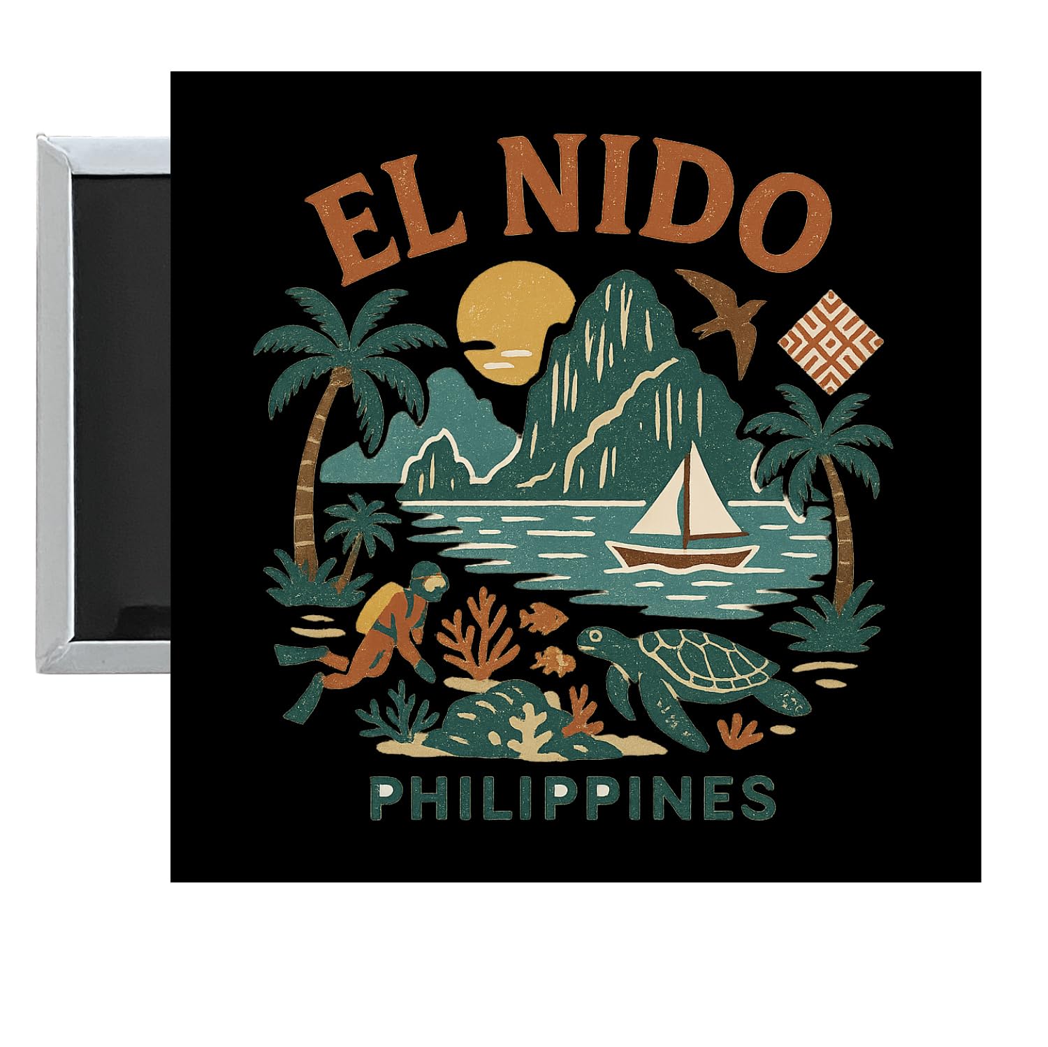 El Nido Philippines Keepsakes Souvenir 2.5 x 2.5-Inch Fridge Magnet (2-Pack)