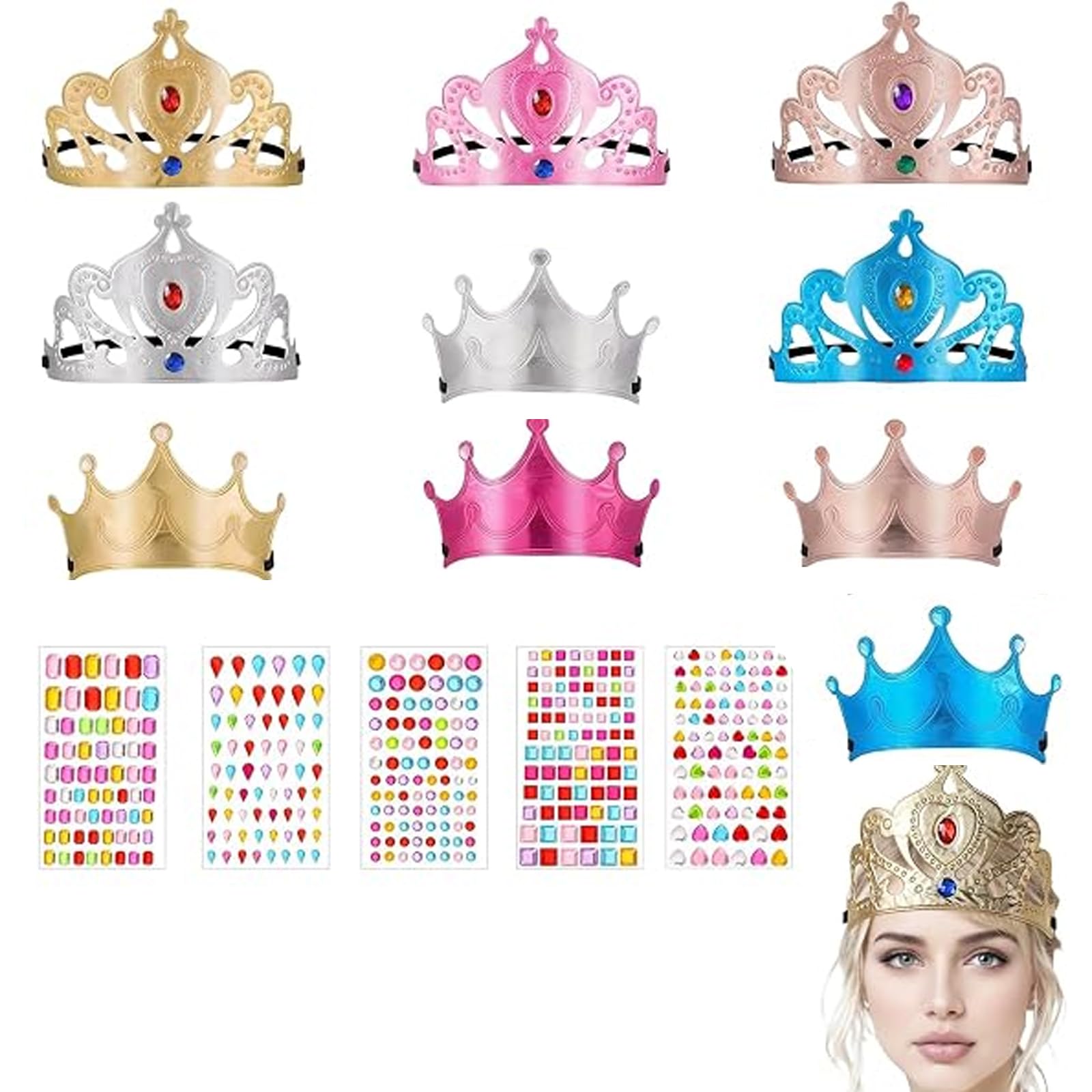 ZPSCXQ 15-Piece Princess Crowns Set, Pre-Assembled Queen Crowns and Princess Tiaras, Gold Silver and Pink Party Crowns for Kids Dress Up and Cosplay Party