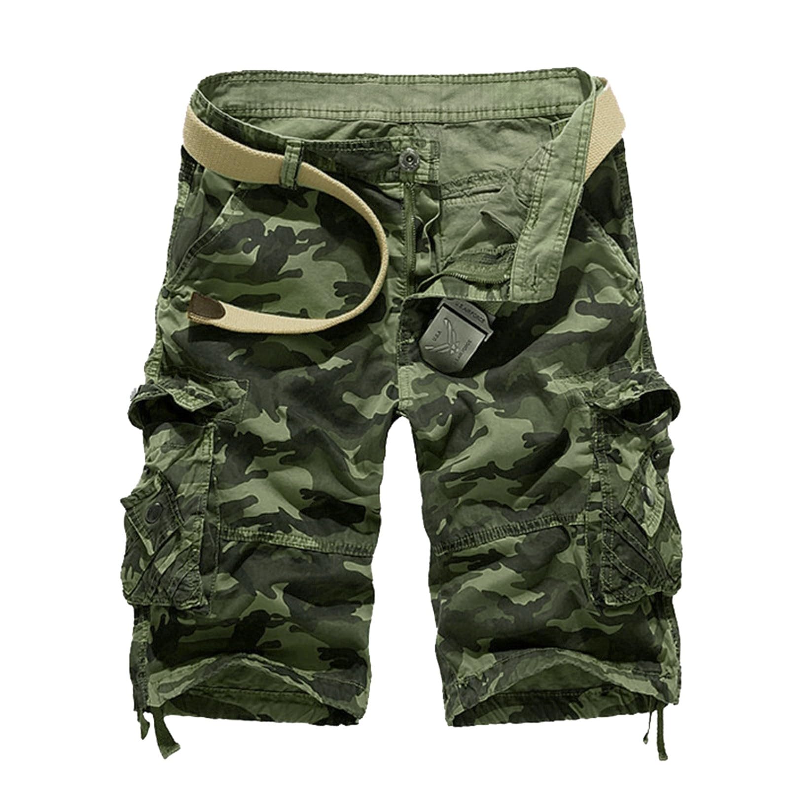 Cargo Short for Men,Relaxed Fit Camo Shorts,Outdoor Hiking Casual Work Bermuda Short Knee Length with Multi Pockets Green 32