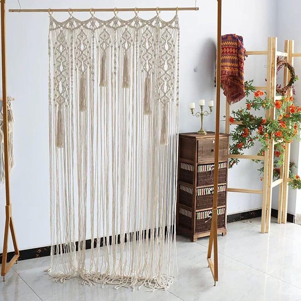 Tenda per porta in corda di cotone naturale, realizzata a mano, con elegante design intrecciato, per uso decorativo in casa, camera da letto o matrimoni