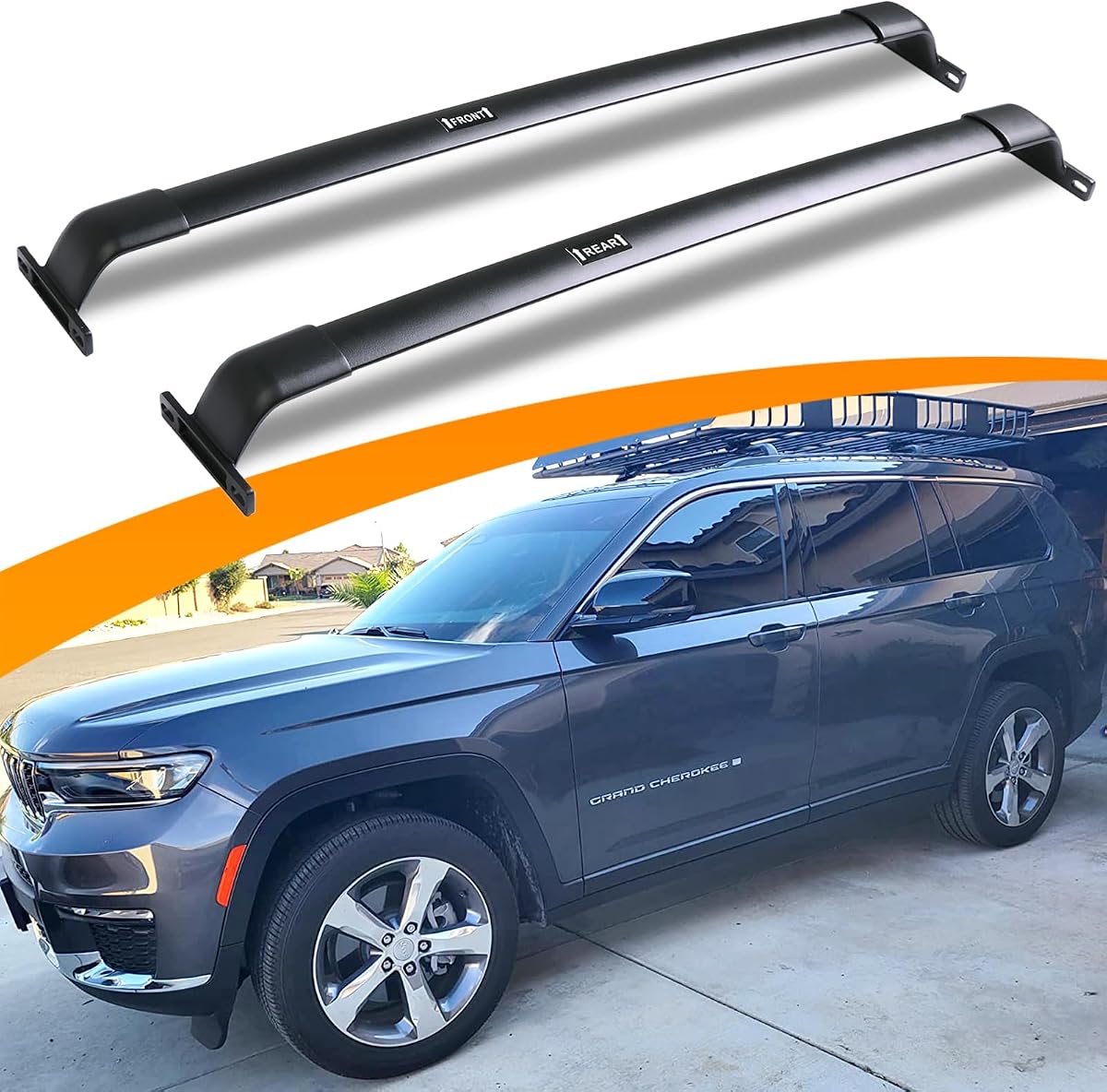 300 lb Roof Rack Cross Bars for 2021-2026 Jeep Grand Cherokee WL/L | All-Aluminum Crossbars; Fits 2021-2026 L 3-Row & 2022-2026 WL 2-Row; Sunroof-Friendly, No-Drill Setup, Low-Profile Look